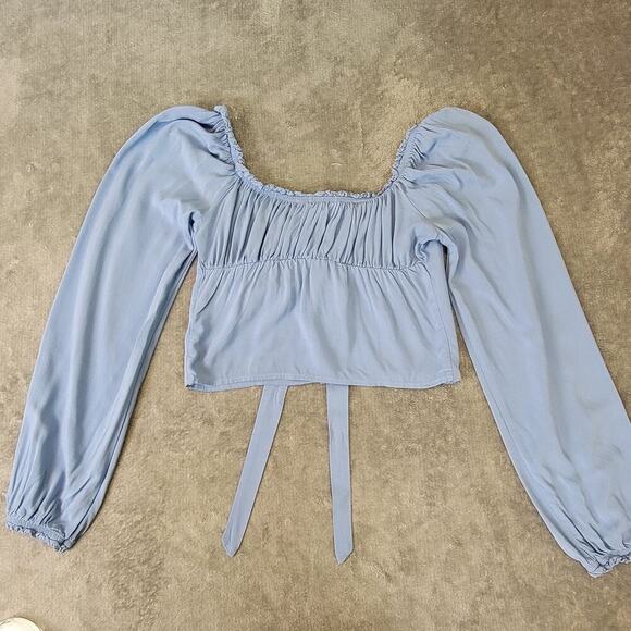 L.A. Hearts Corset Top S Blue Puff Sleeve Cottagecore - Picture 3 of 9